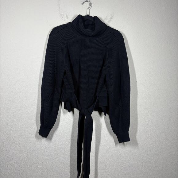 Modern Citizen Small Hiwa Tie Front Sweater Black Cotton Wool Crop Turtleneck - Picture 2 of 10